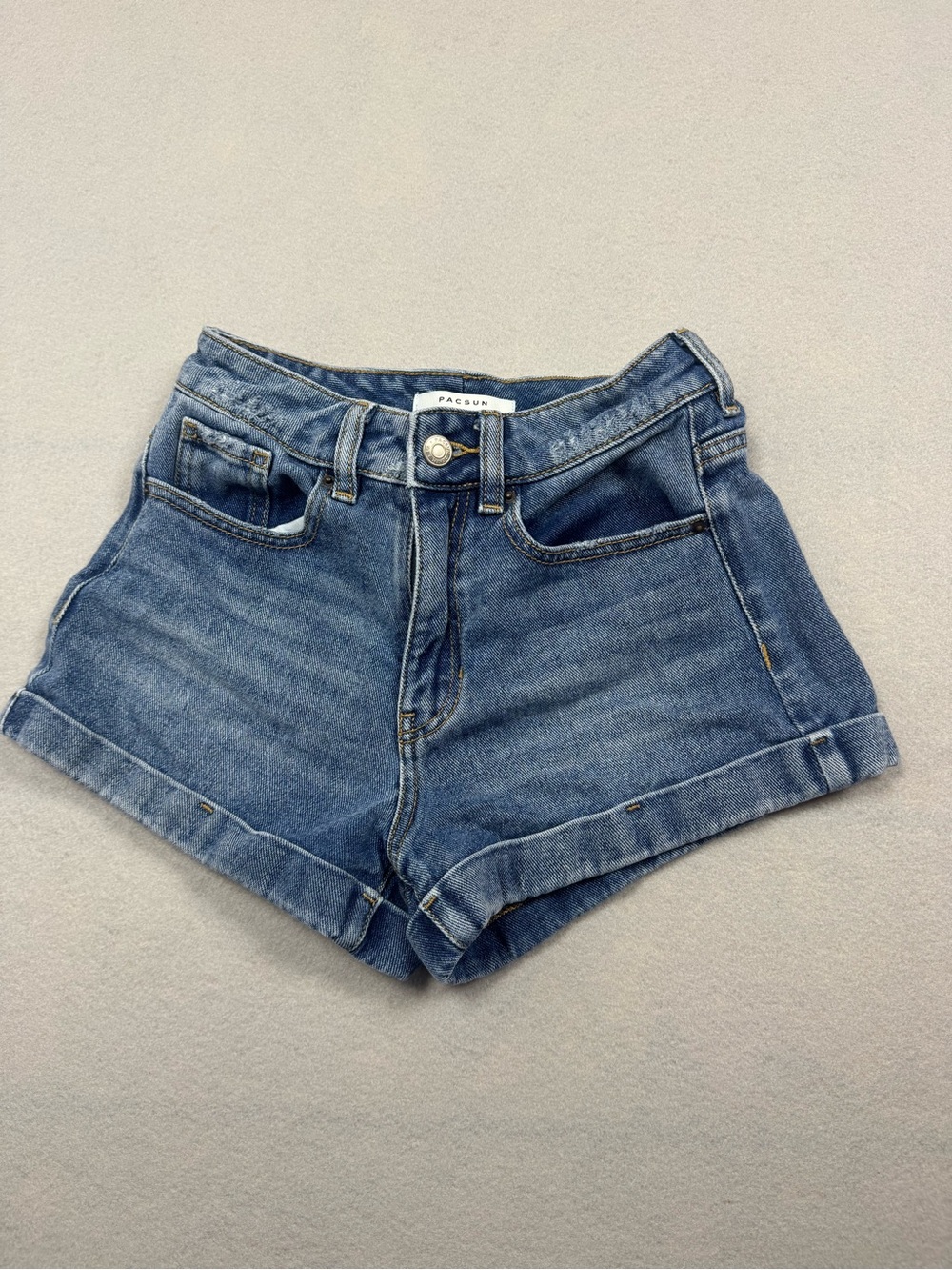 PacSun Mom Short Medium Wash Cuffed Denim Shorts High Rise Size 23